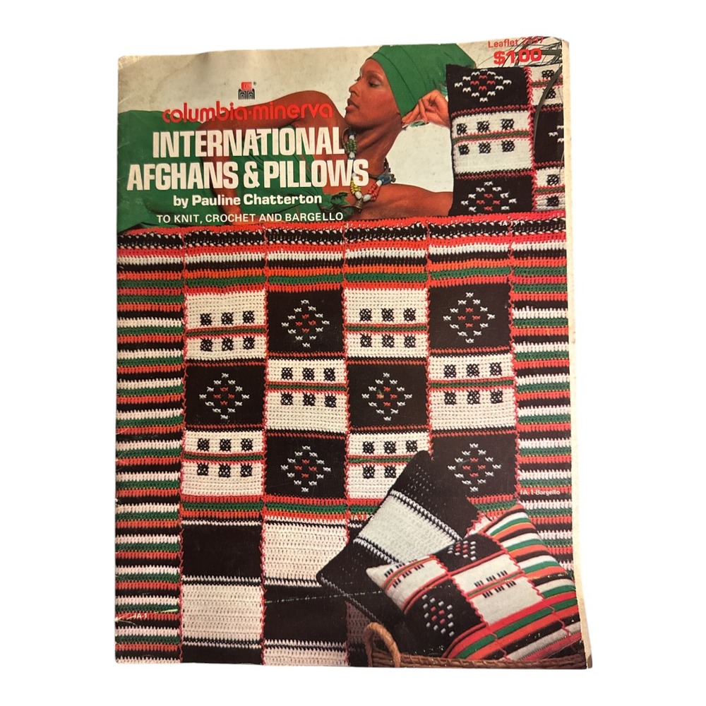 International Afghan and Pillows Columbia Minerva Book Knit Crochet Bargello
